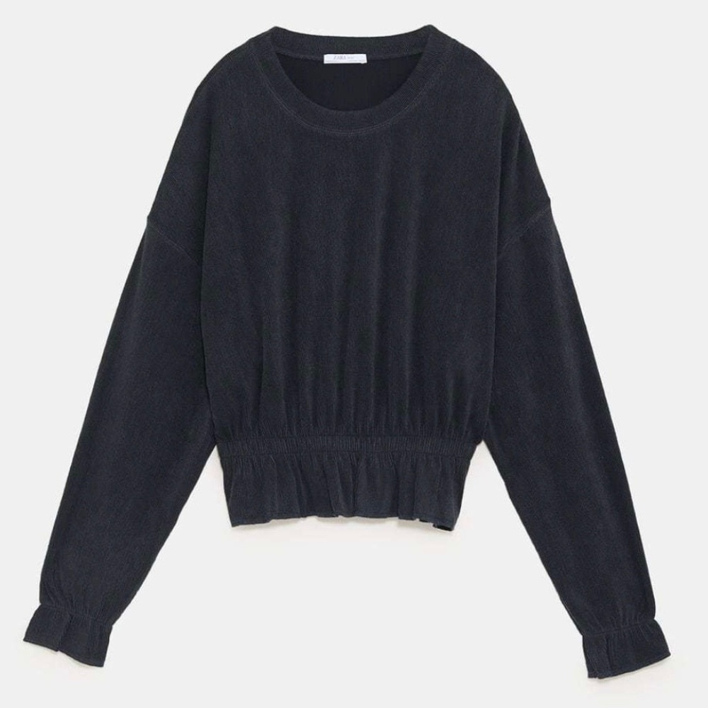 Zara | Ribbed Ruffle Top Dark Grey Oversized